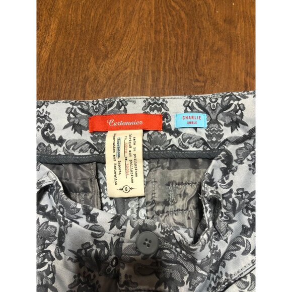 Anthropologie Cartonnier Grey Silver Tapestry Charlie Ankle Pencil Pants 0 Broca - Picture 3 of 11